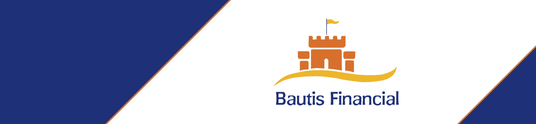 Logo of bautis financial featuring a stylized castle icon with a flag on a blue and white background.