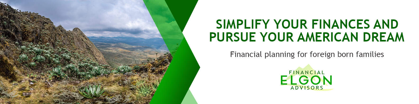 A scenic landscape with mountains and greenery is on the left. On the right, text reads: 