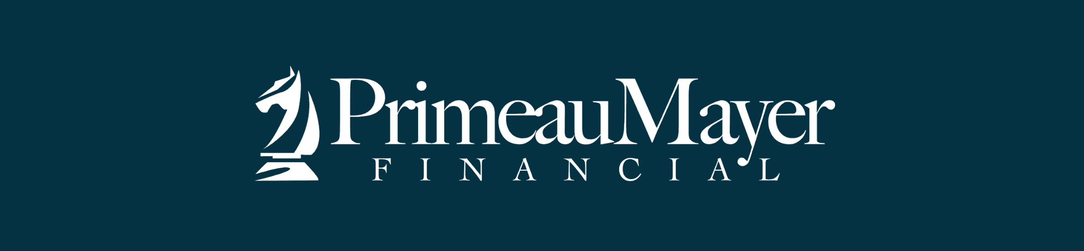 Logo of Primeau Mayer Financial, featuring a stylized white chess knight on the left and the words 
