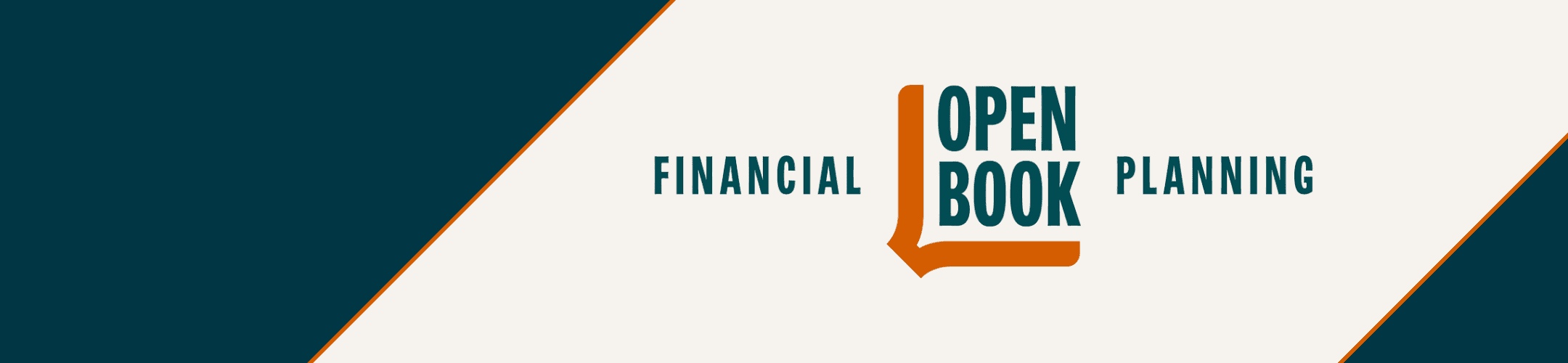 A white banner with teal and orange diagonal borders features the text 
