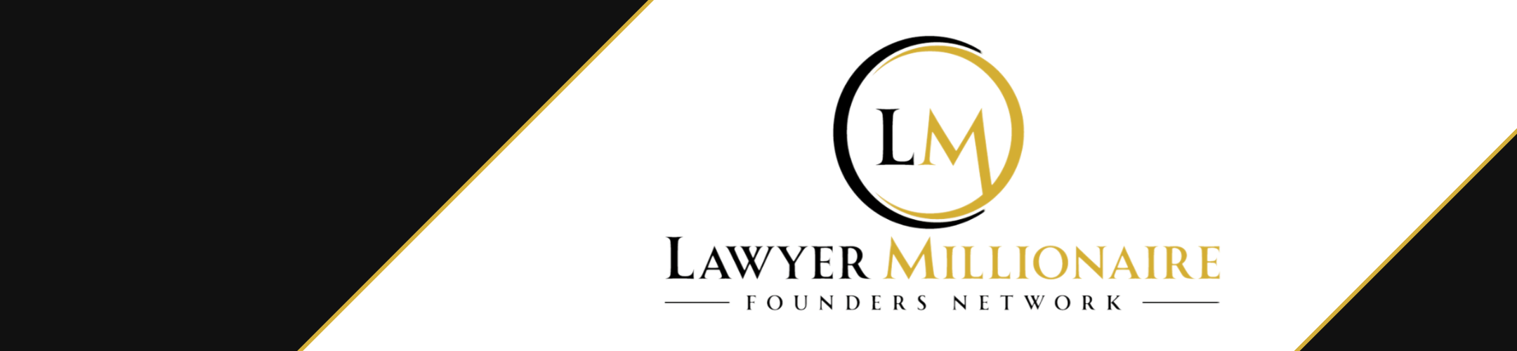 A white and black banner with a gold and black 