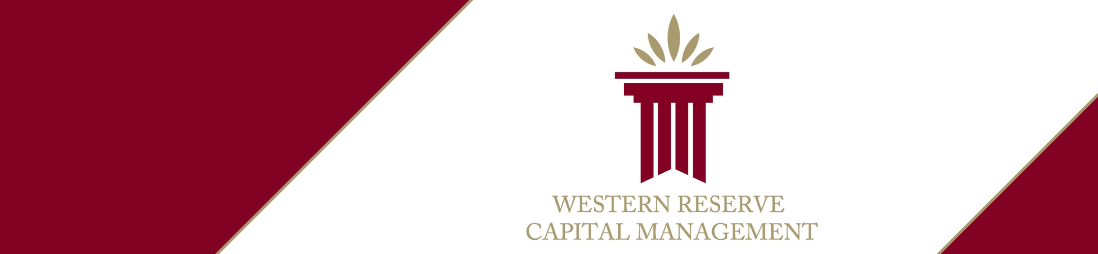 Logo for Western Reserve Capital Management featuring a stylized maroon and gold column with leaves on top, set against a white background with maroon diagonal borders.