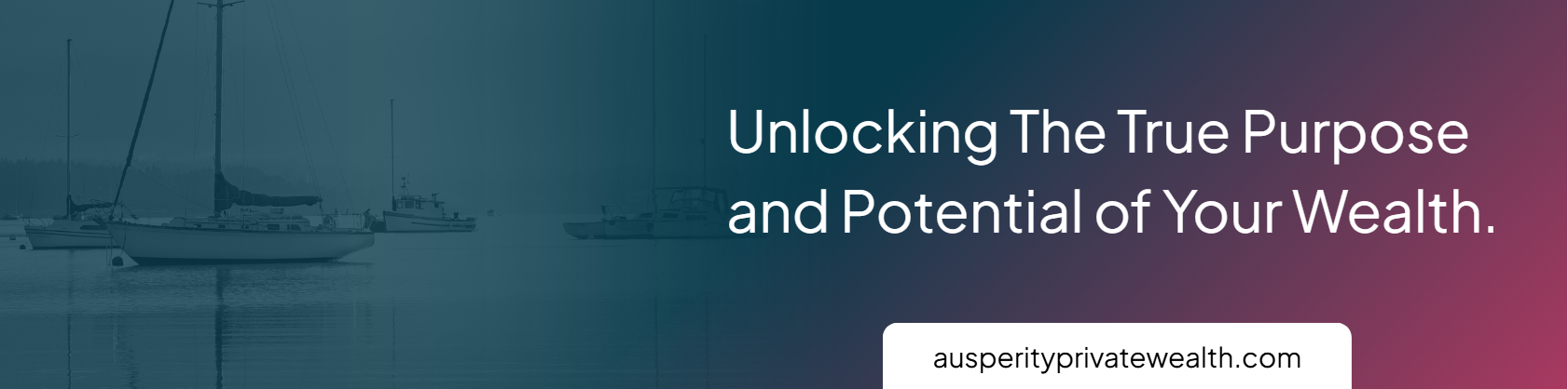 Two sailboats on calm water with a gradient blue-purple overlay. Text reads, 