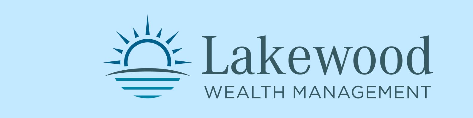 Logo for Lakewood Wealth Management. It features a stylized sun rising over water to the left of the company name, with 