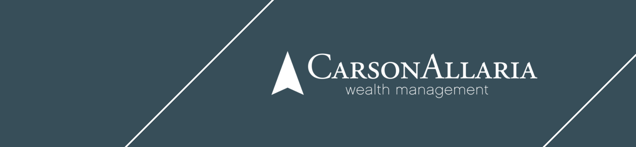 CarsonAllaria Wealth Management logo on a blue-gray background with white diagonal lines.